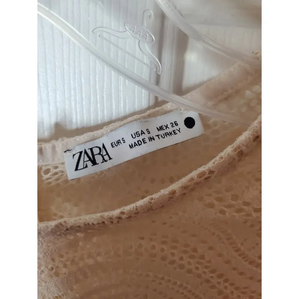ZARA Beige Knit Long Sleeve Crop Top, Small